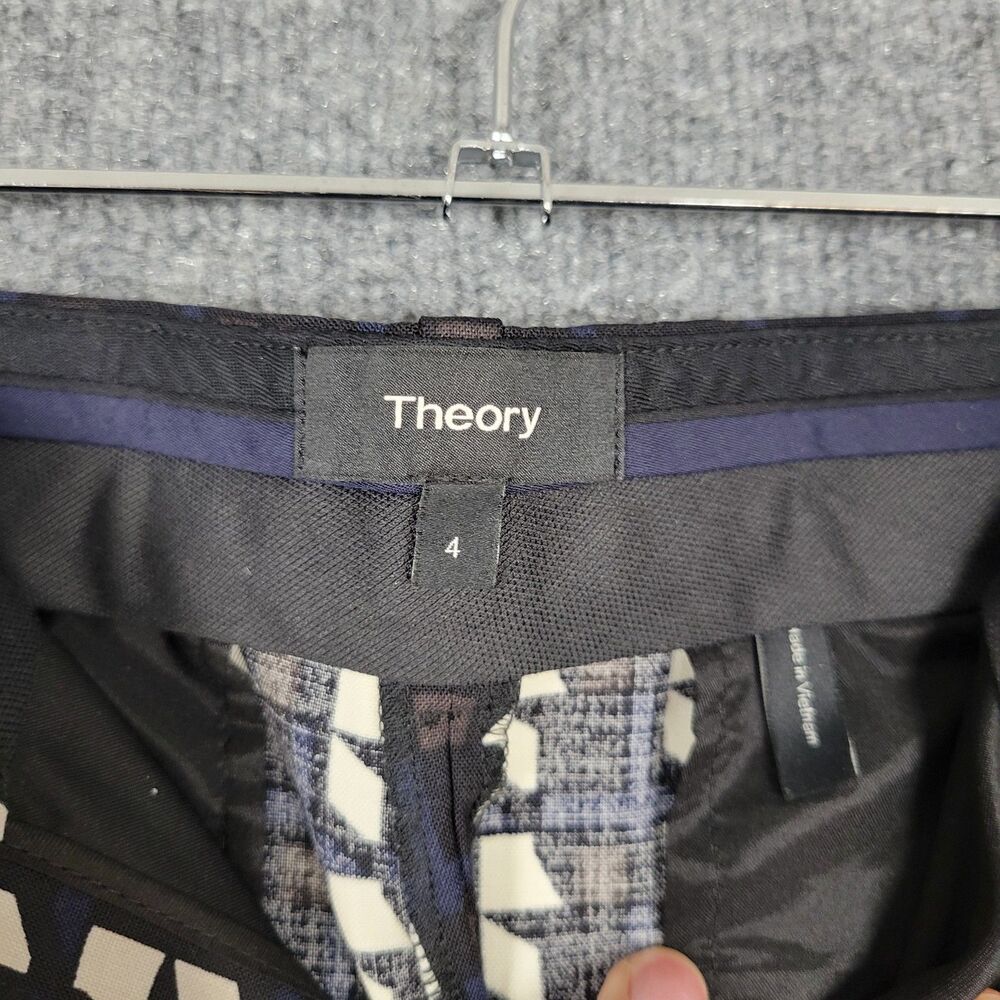 THEORY Treeca Black Geo Plaid Virgin Wool Cropped Pants Office Career SIZE 4 - Picture 7 of 11